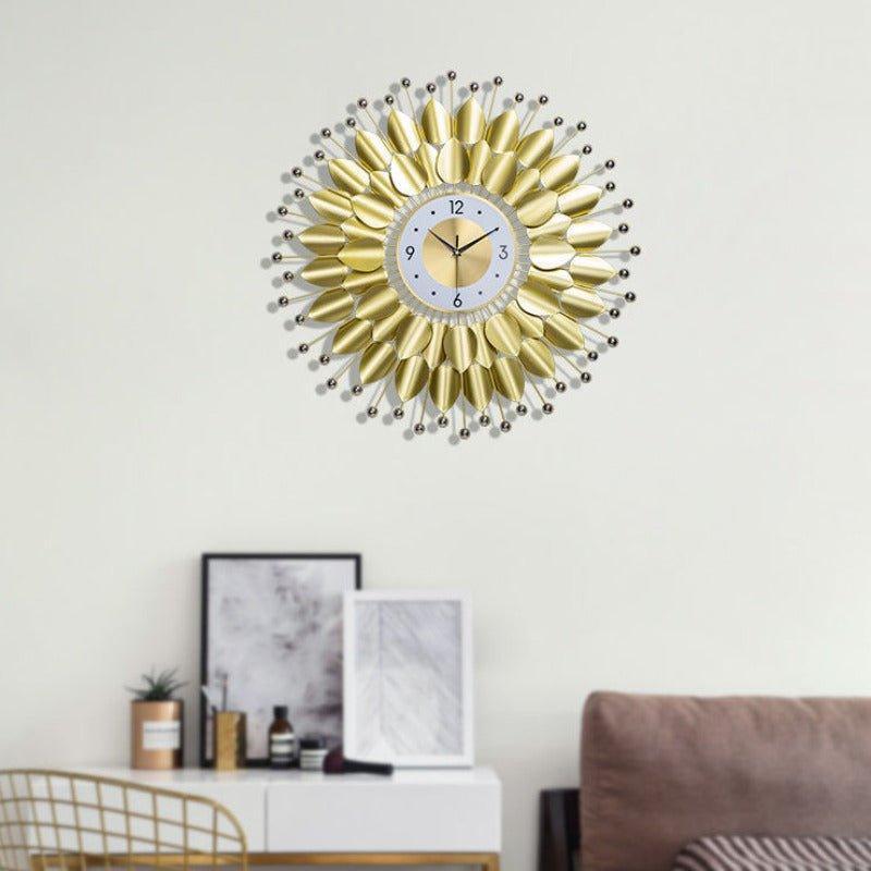 Handmade Golden Leaf Large Round Wall Clock - Fansee Australia