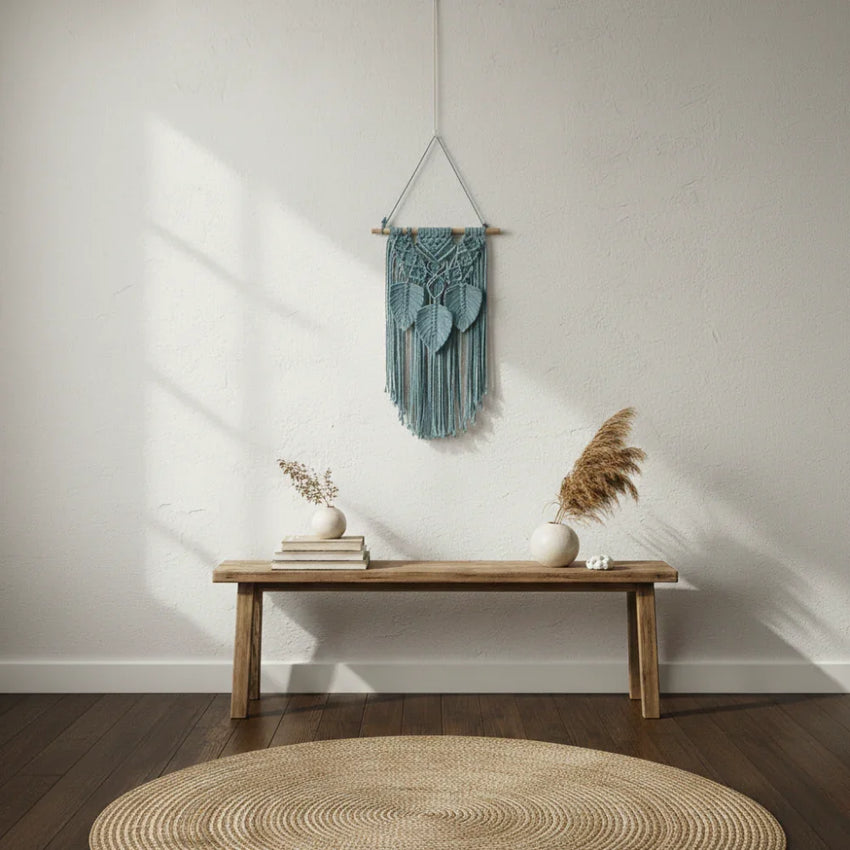 Handmade Macrame Wall Hanging with Tassels - Blue
