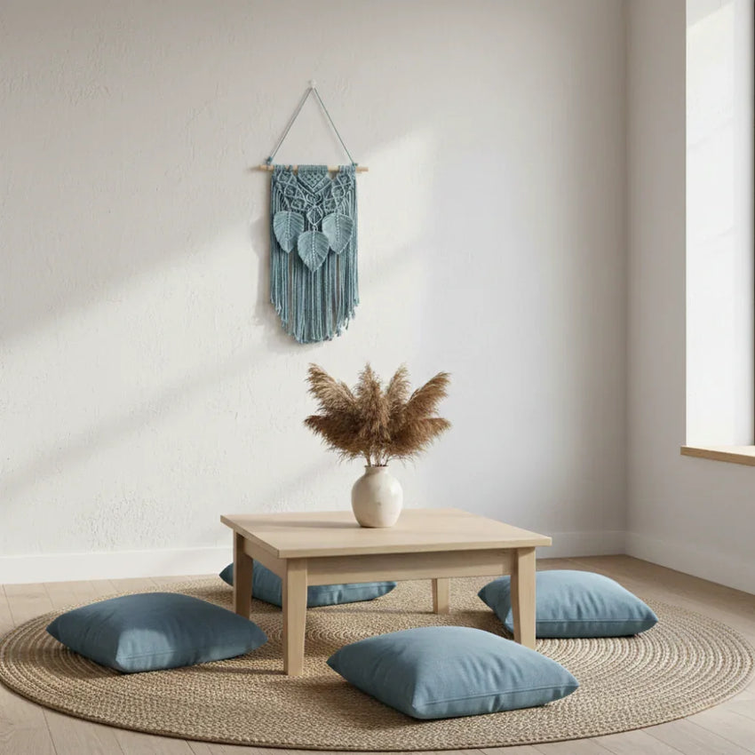 Handmade Macrame Wall Hanging with Tassels - Blue
