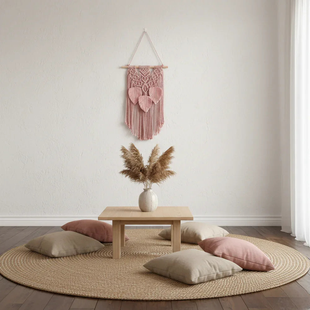 Handmade Macrame Wall Hanging with Tassels - Pink