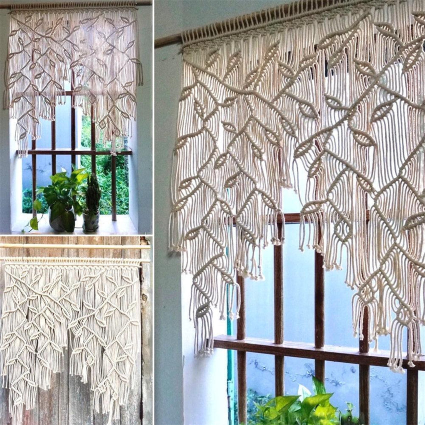 Macrame Window Design Handmade Macrame Window Leaf Curtain | Macrame Curtains Online - Fansee ...