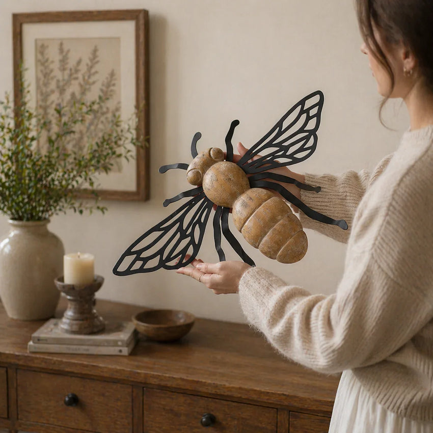 Honey Grove Wooden Bee Wall Art – Rustic Metal & Wood Wall Décor