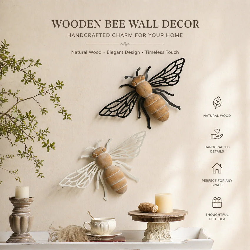 Honey Grove Wooden Bee Wall Art – Rustic Metal & Wood Wall Décor