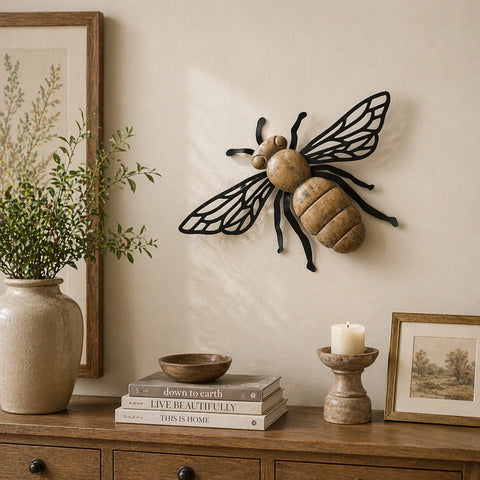Honey Grove Wooden Bee Wall Art – Rustic Metal & Wood Wall Décor