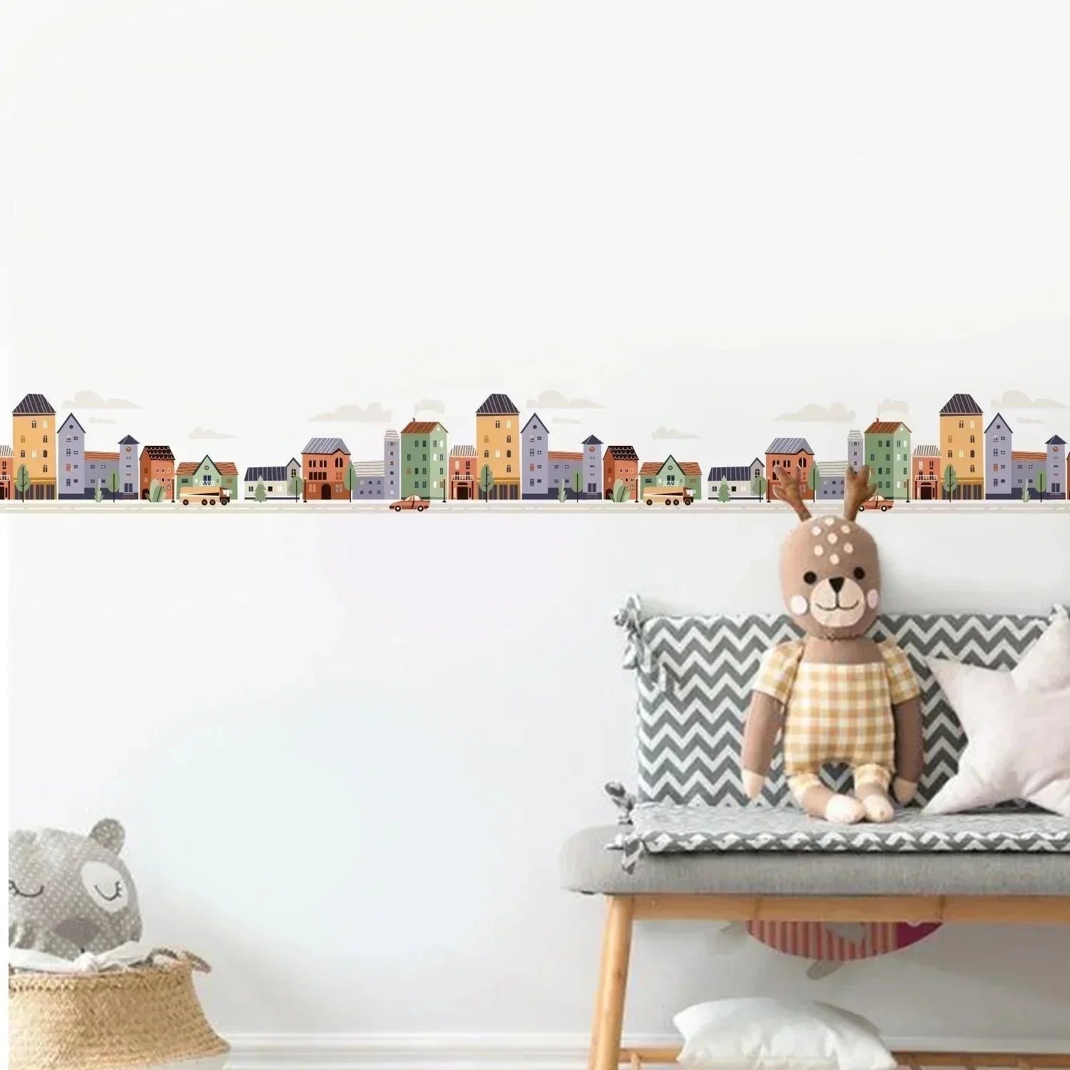 Houses On A City Street With Cars Wall Stickers - Fansee Australia