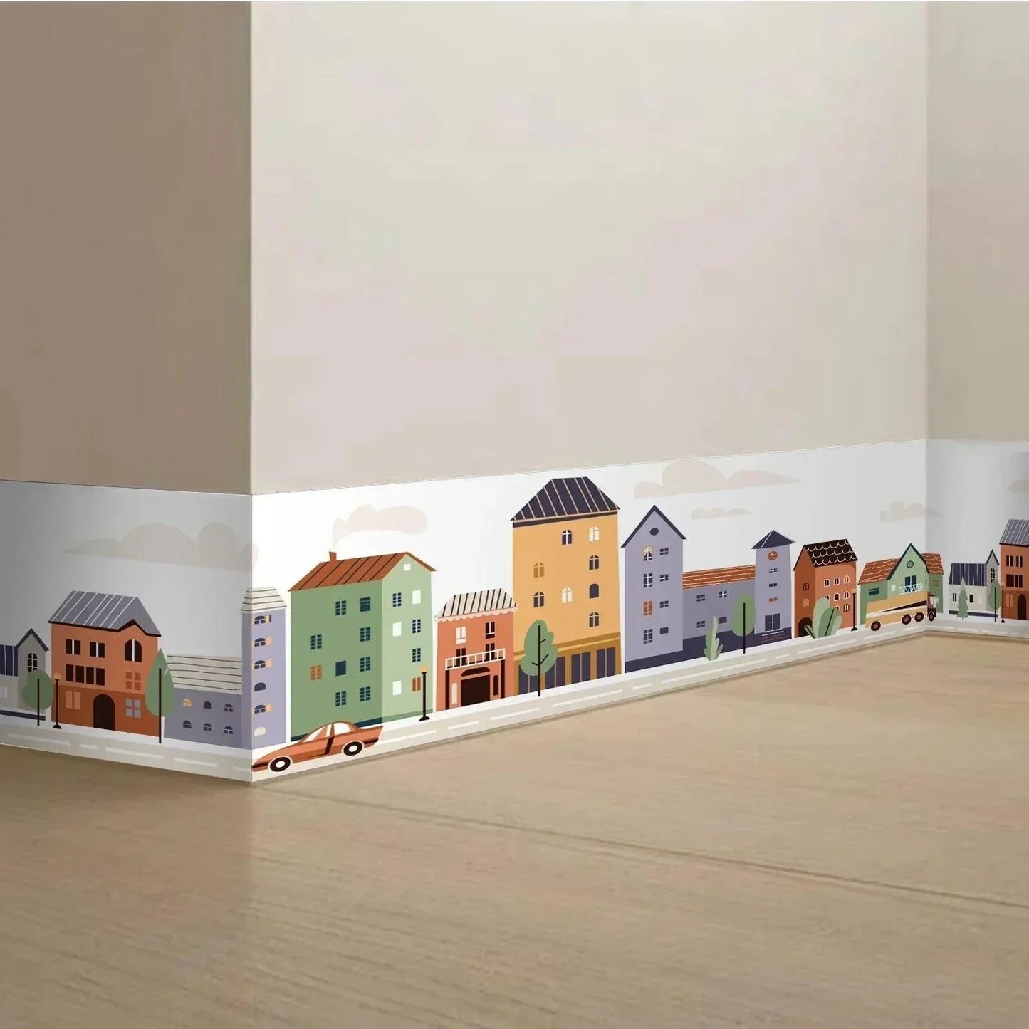 Houses On A City Street With Cars Wall Stickers - Fansee Australia