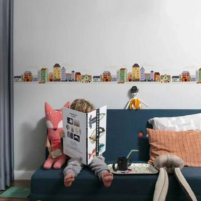 Houses On A City Street With Cars Wall Stickers - Fansee Australia