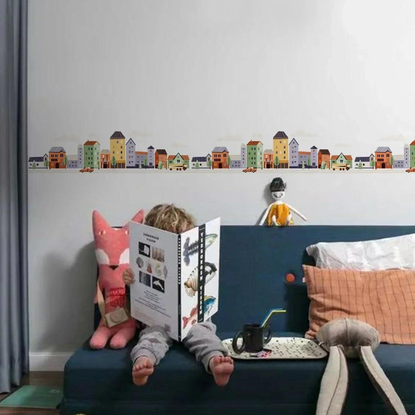 Houses On A City Street With Cars Wall Stickers - Fansee Australia