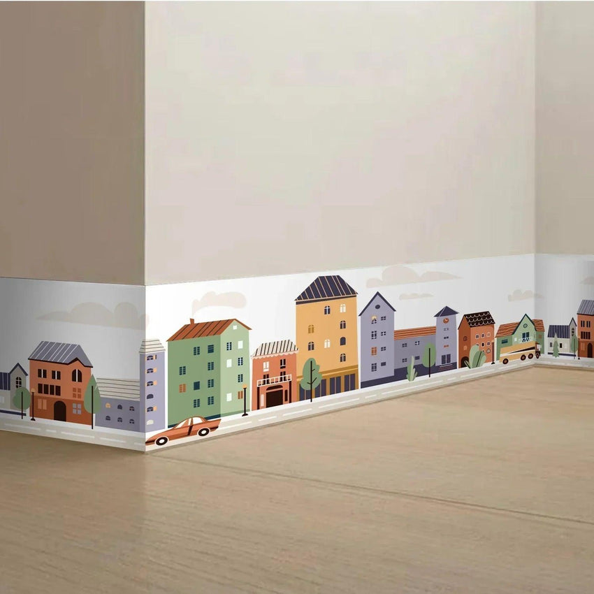 Houses On A City Street With Cars Wall Stickers - Fansee Australia