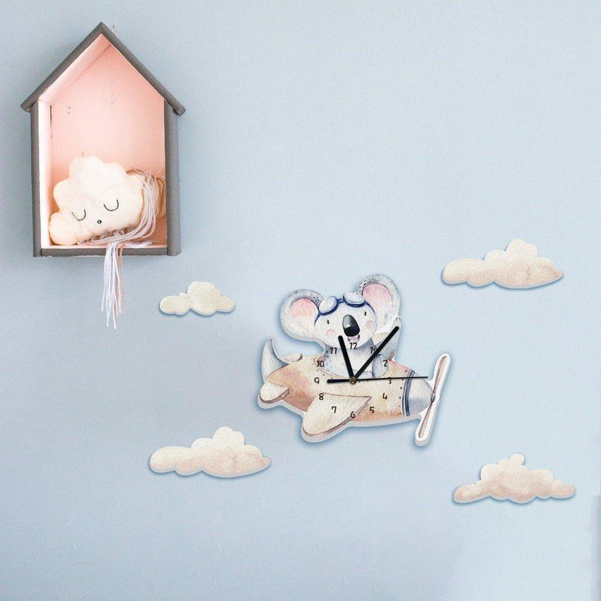 Koala Flying A Plan Nursery Wall Clock - Fansee Australia