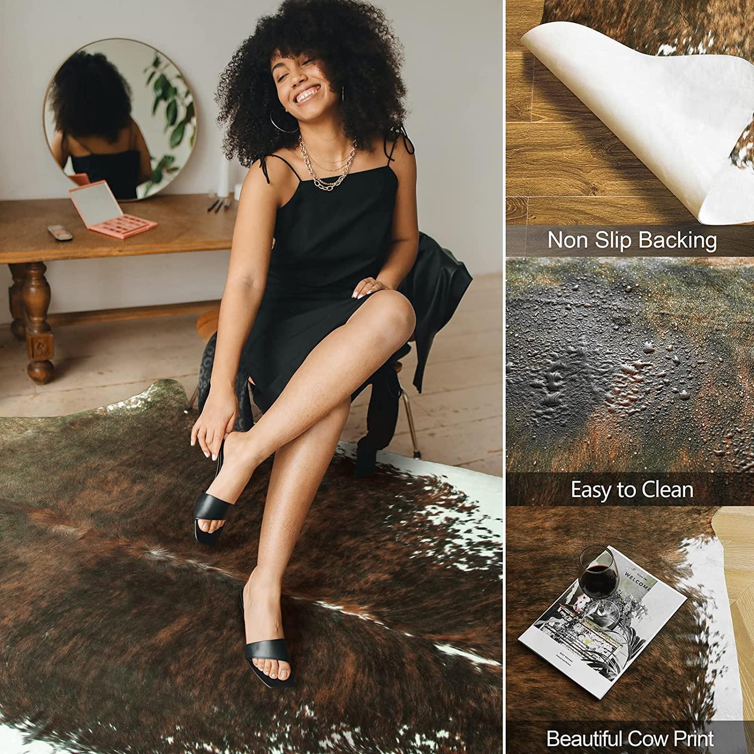 Large Dark Brown Artificial Cowhide Rug - Fansee Australia
