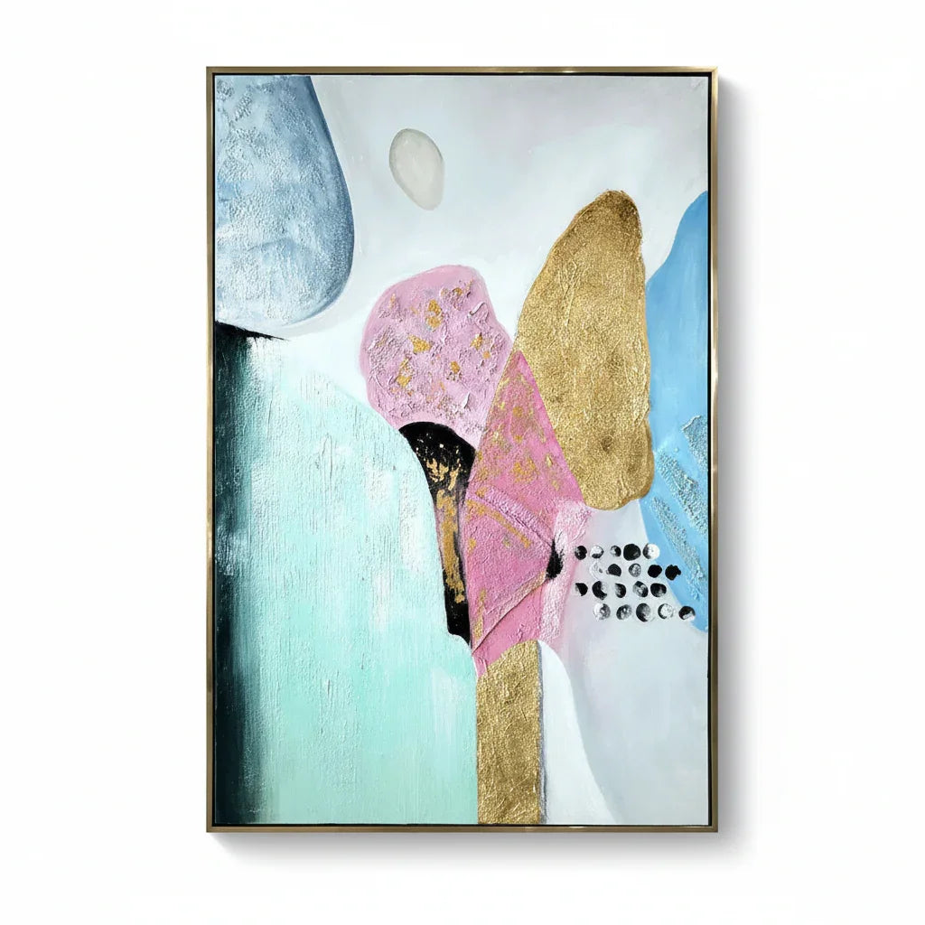 Large Golden Abstract Painting With Floating Frame (75x120cm)