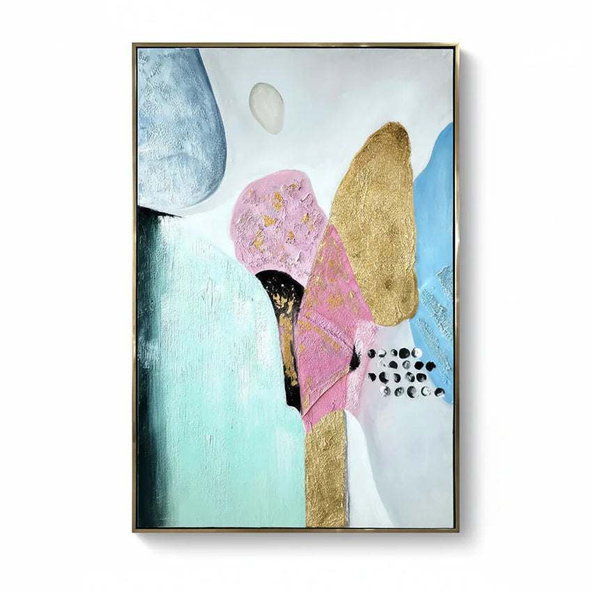 Large Golden Abstract Painting With Floating Frame (75x120cm)