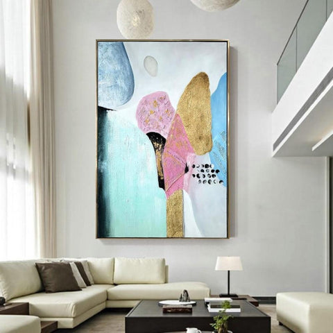 Large Golden Abstract Painting With Floating Frame - Fansee Australia