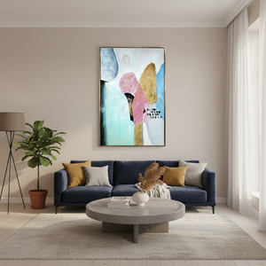 Large Golden Abstract Painting With Floating Frame (75x120cm)