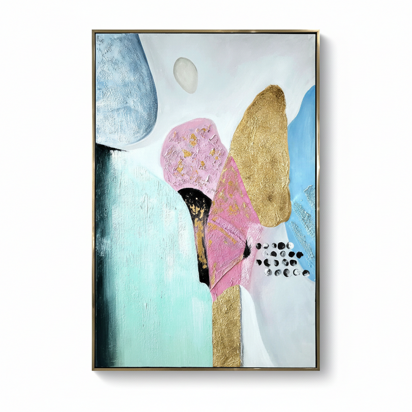 Large Golden Abstract Painting With Floating Frame (75x120cm)