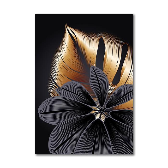 Large Plant Leaf Wall Art in Black and Gold - Fansee Australia