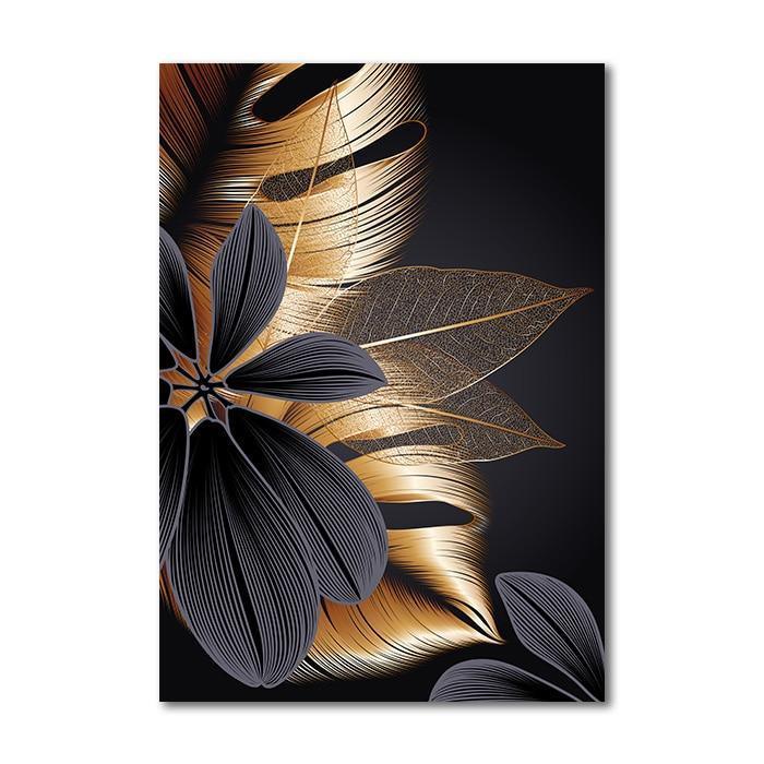 Large Plant Leaf Wall Art in Black and Gold - Fansee Australia