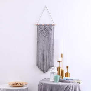 Leaf Design Wall Hanging Macrame with Tassels - Grey - Fansee Australia