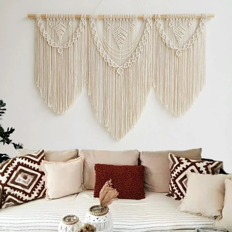 Luna Cascade – Triple Panel Macrame Wall Tapestry - Fansee Australia
