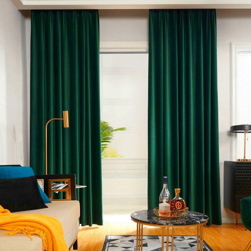 Luxurious Dark Green Velvet Blackout Curtains - Fansee Australia