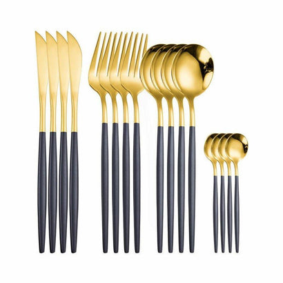 Luxurious Golden & Black Cutlery Set (16 Piece Cutlery Set) - Fansee Australia