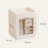 Elegant large capacity white multi-layer rotating jewelry box with window display, 22.5x18.2x16.4cm, perfect for organizing jewelry, Fansee Australia home decor.