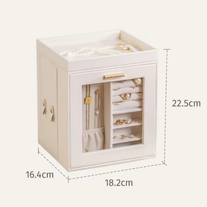 Elegant large capacity white multi-layer rotating jewelry box with window display, 22.5x18.2x16.4cm, perfect for organizing jewelry, Fansee Australia home decor.