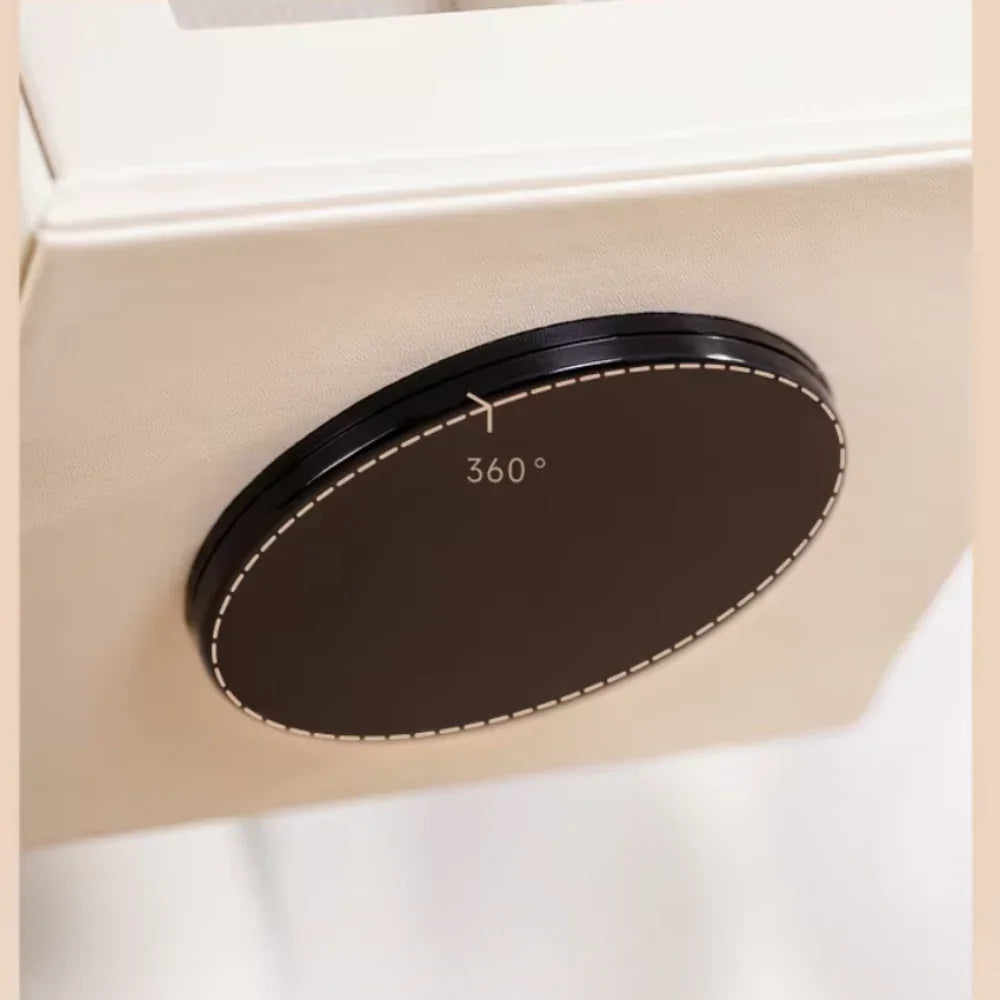 Close-up of a rotating 360° black turntable base on a beige kitchenware item, Fansee Australia
