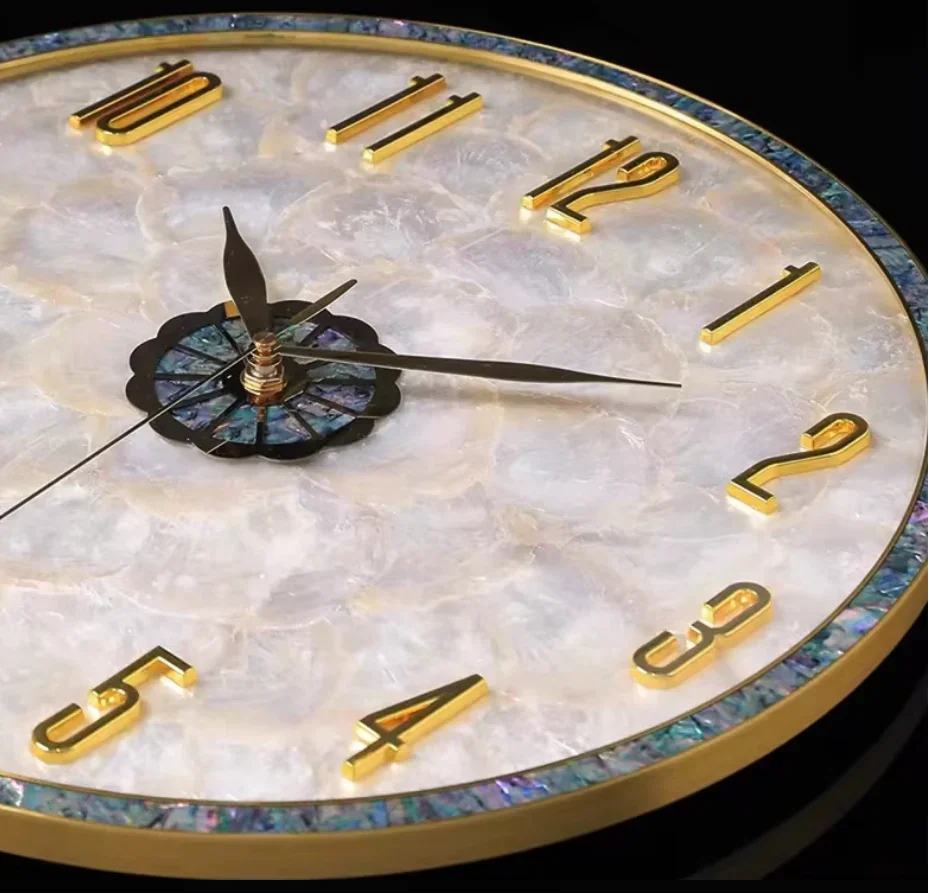 Luxury gold art decor round wall clock with marble face and gold numbers, Fansee Australia