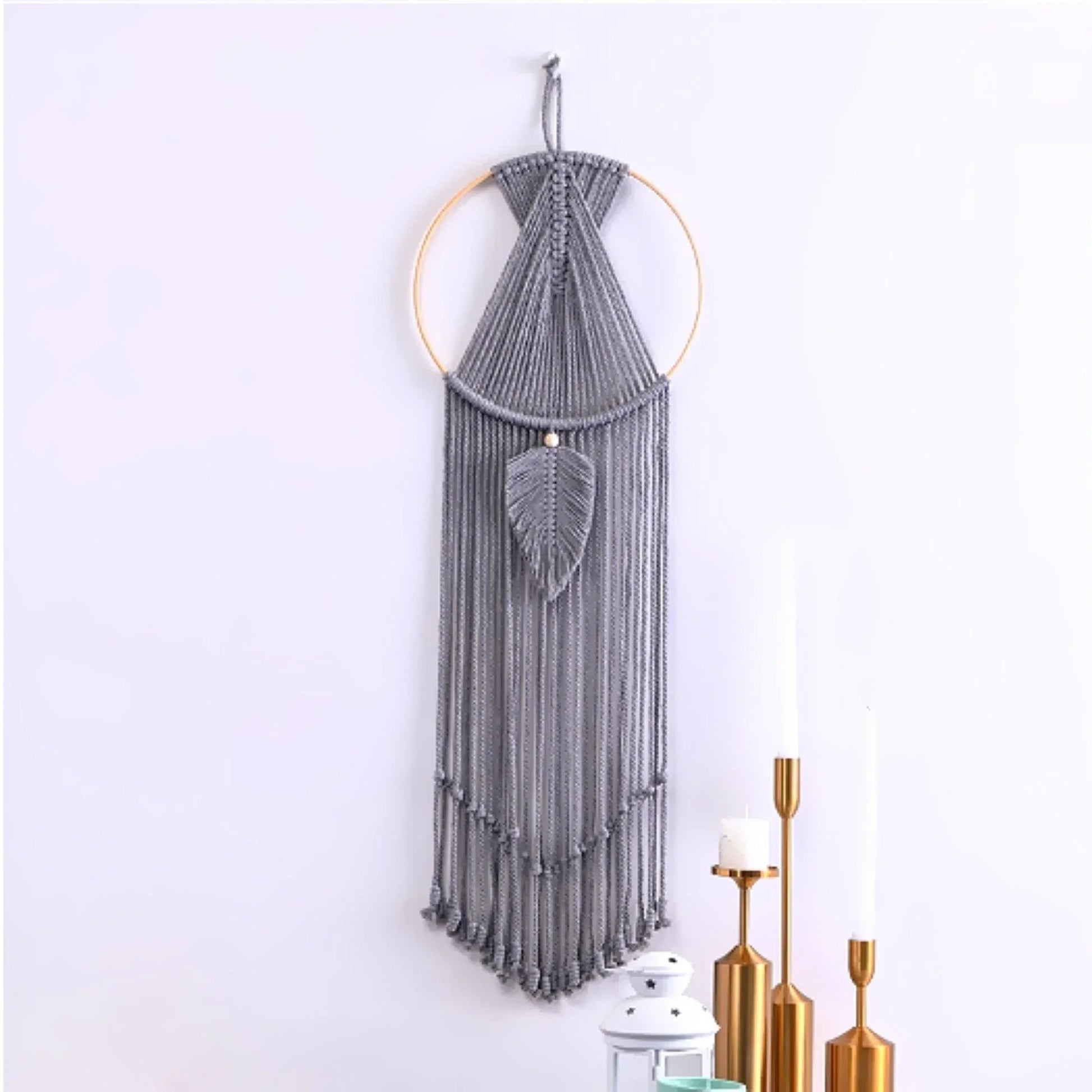 Macrame Dream Catcher Wall Hanging with Tassels - Grey - Fansee Australia