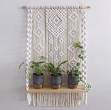 Macrame Wooden Floating Shelf Wall Hanging Planter - Fansee Australia