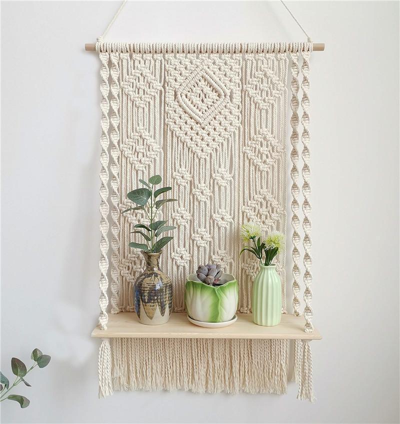 Macrame Wooden Floating Shelf Wall Hanging Planter - Fansee Australia