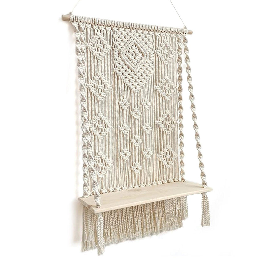 Macrame Wooden Floating Shelf Wall Hanging Planter - Fansee Australia