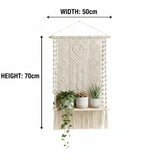 Macrame Wooden Floating Shelf Wall Hanging Planter