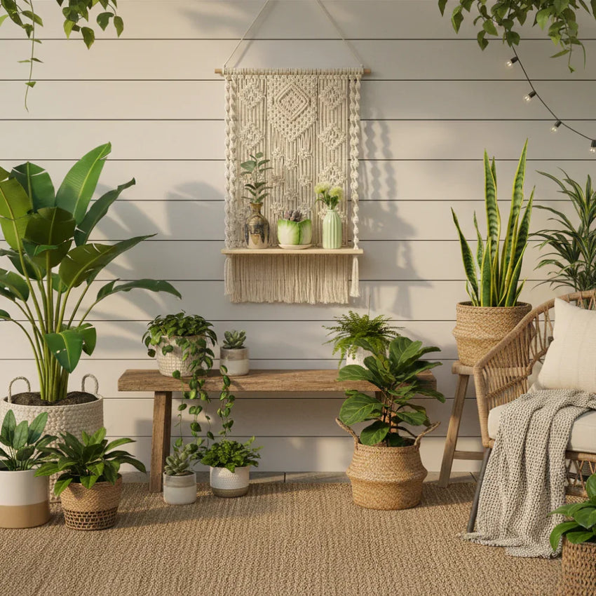 Macrame Wooden Floating Shelf Wall Hanging Planter