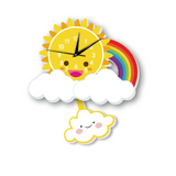 Cute sun and rainbow wall clock with smiling clouds, artisan home decor by Fansee Australia