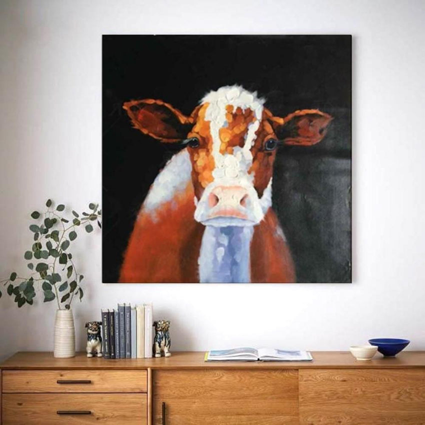 Majestic Cow Painting Framed Wall Art (75x75cm) - Fansee Australia