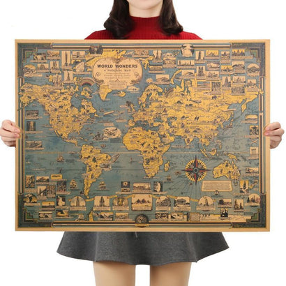 Map Of World Wonders Wall Art Poster (68.5X51.5cm) - Fansee Australia