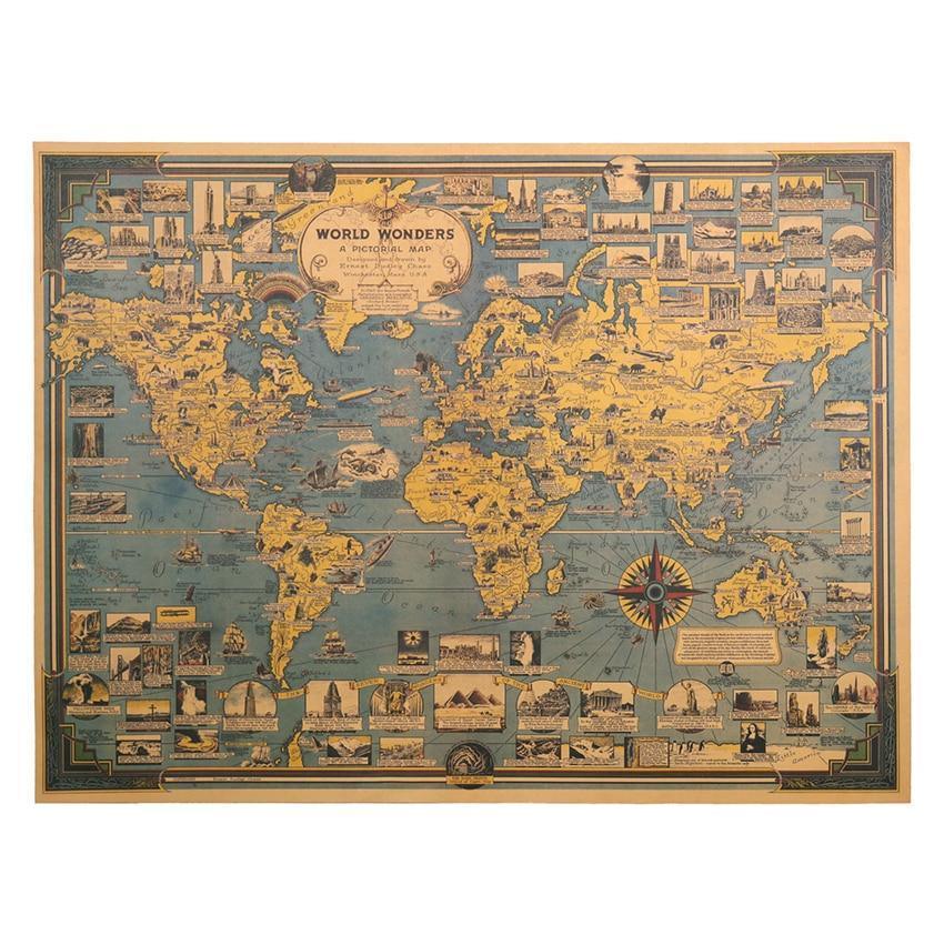 Map Of World Wonders Wall Art Poster (68.5X51.5cm) - Fansee Australia