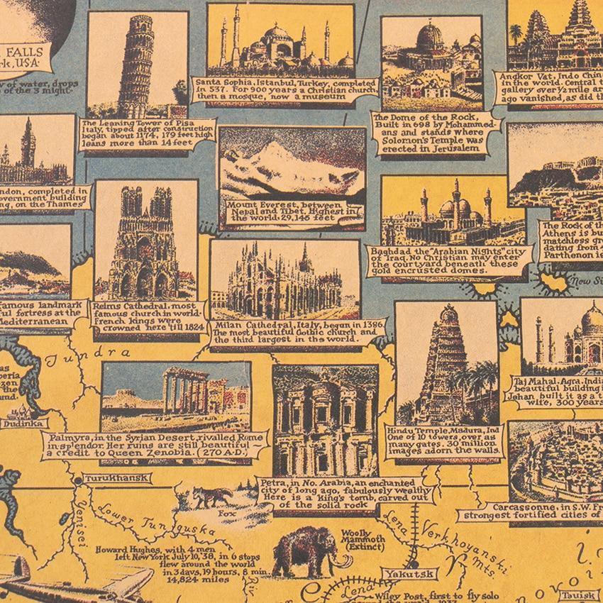 Map Of World Wonders Wall Art Poster (68.5X51.5cm) - Fansee Australia