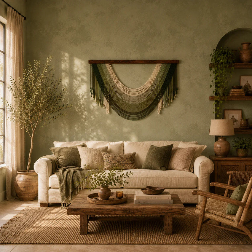 Olive Drift Fibre Wall Art – Large Handwoven Macrame Decor