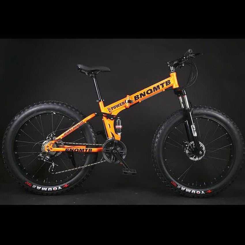 Orange 27 Speed Folding 26 Inch Double Shock Absorption Fat Tyre Mountain Bike - Fansee Australia