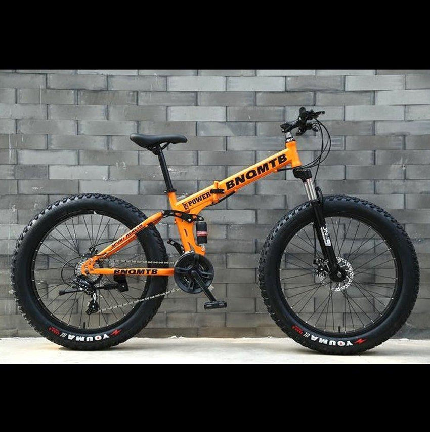 Orange 27 Speed Folding 26 Inch Double Shock Absorption Fat Tyre Mountain Bike - Fansee Australia