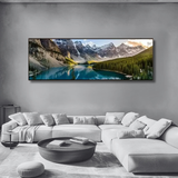 Modern living room with artisan wall art of snowy mountains and lake, Fansee Australia
