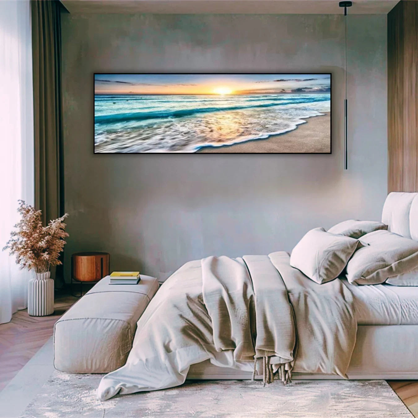 Serene Tide – Panoramic Sunset Beach Wall Print (50x150cm) - Fansee Australia