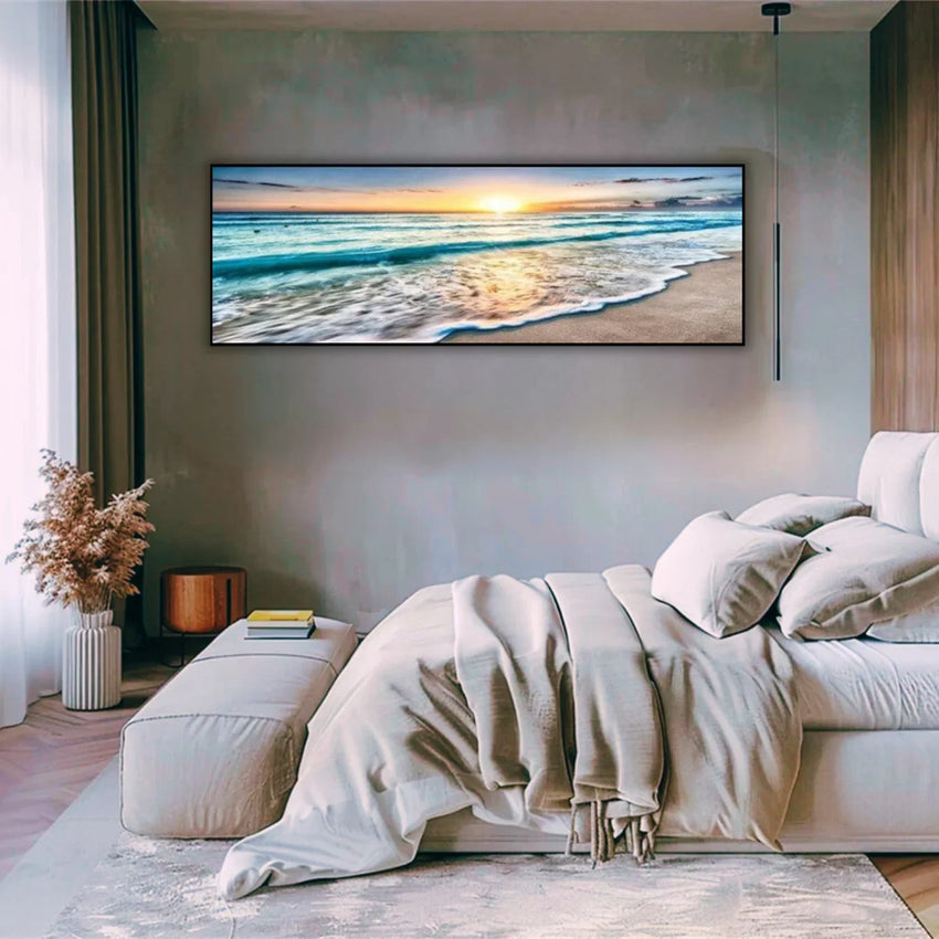 Serene Tide – Panoramic Sunset Beach Wall Print (50x150cm) - Fansee Australia