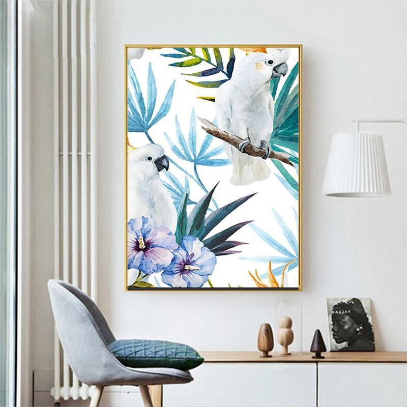 Parrots, Leaves & Flowers in Watercolour Canvas Prints - 3 Pcs Set (60x80cm) - Fansee Australia