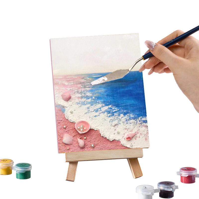 Hand painting 3D beach scene with seashells on mini canvas, artisan home decor by Fansee Australia