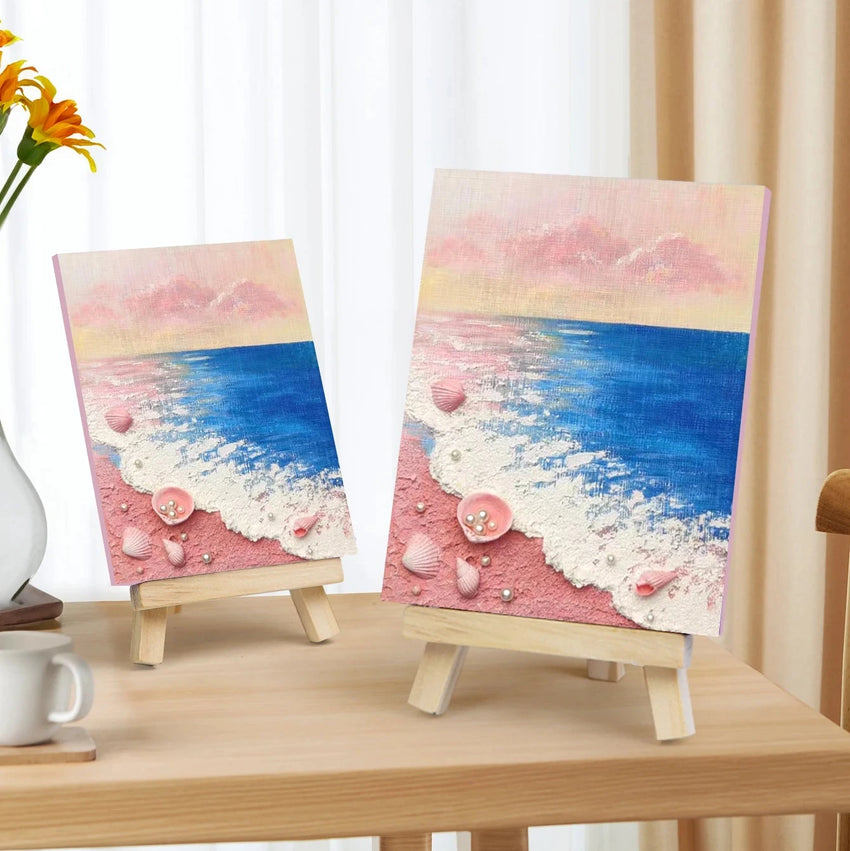 Artisan beach seascape paintings with 3D seashells on easels, home decor by Fansee Australia
